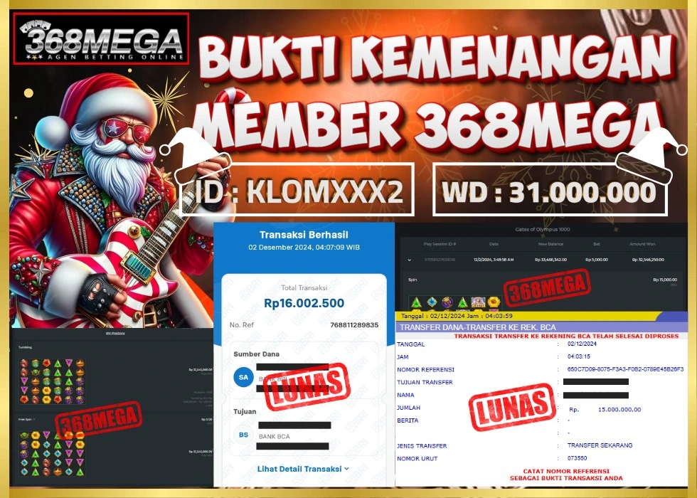 368MEGA JACKPOT SLOT GATES OF OLYMPUS Rp 16.002.500 - LUNAS!!!