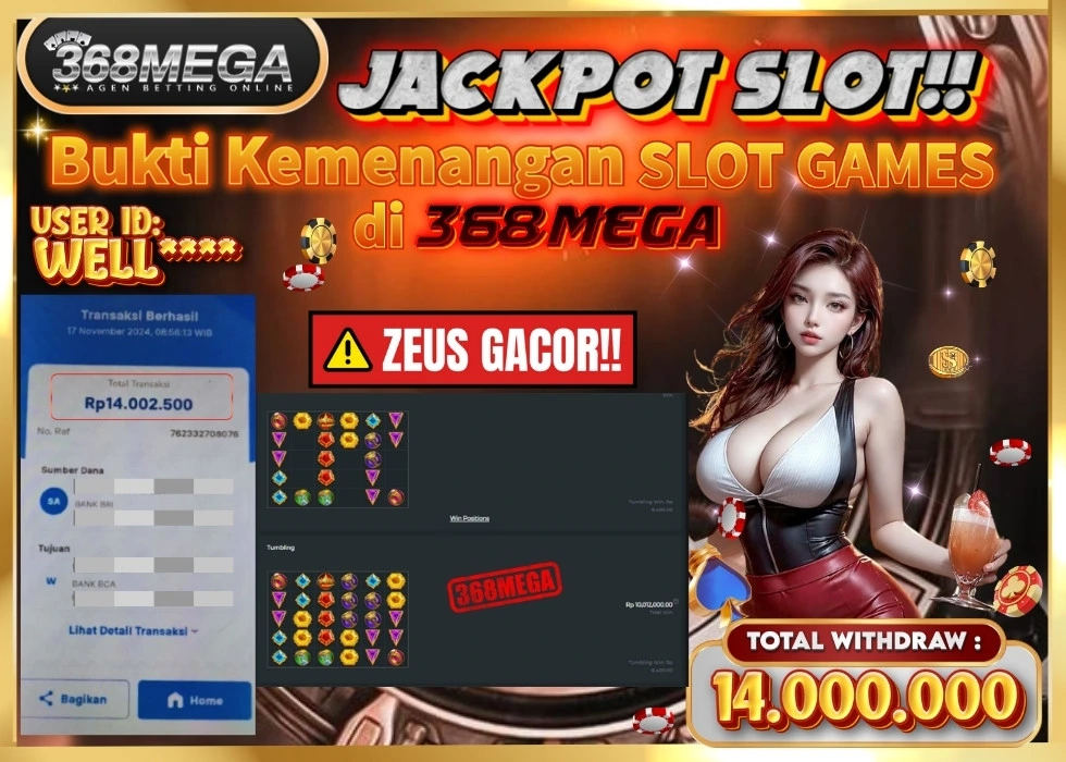 368MEGA JACKPOT SLOT GATES OF OLYMPUS Rp 14.000.000 - LUNAS!!!