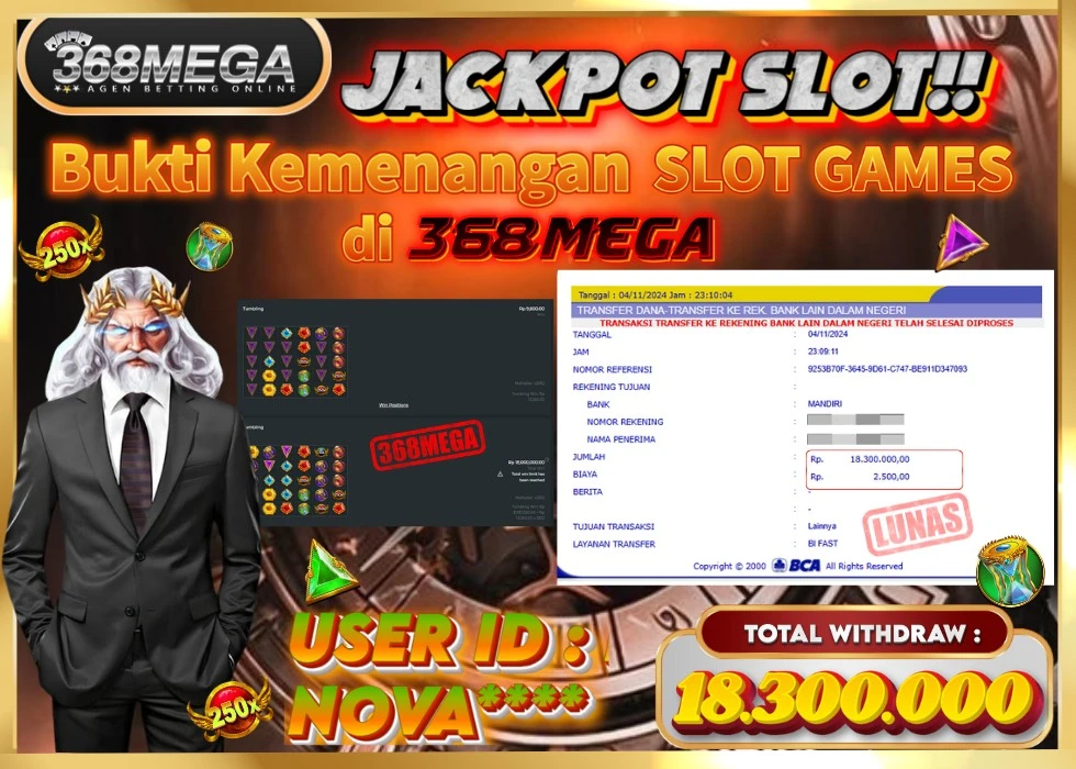 368MEGA JACKPOT SLOT GATES OF OLYMPUS Rp 18.300.000 - LUNAS!!!